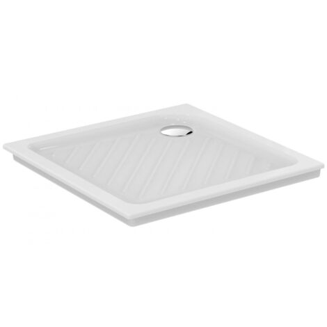 Porcher – Receveur de douche à carreler 90x90cm carré – Grès fin blanc – Hauteur 6cm – Émaillé sur 3 faces – Vidage contre le mur