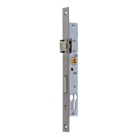 Heracles – Serrure monopoint à larder profil étroit 70HRC – Pêne dormant réversible – Acier traité anticorrosion – Têtière inox 240x22mm