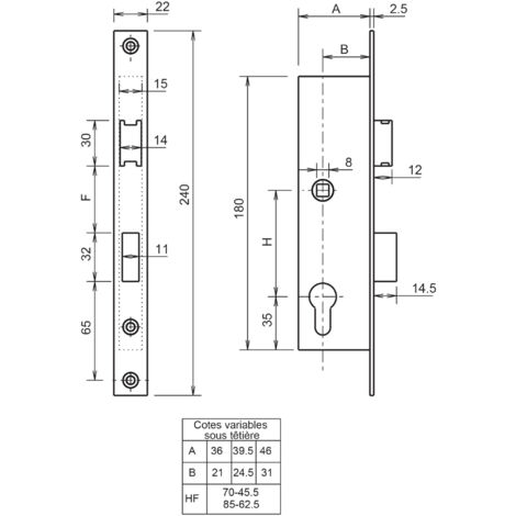 Coffre monopoint à larder 7 36 entraxe 85mm sans gâche METALUX F107360100