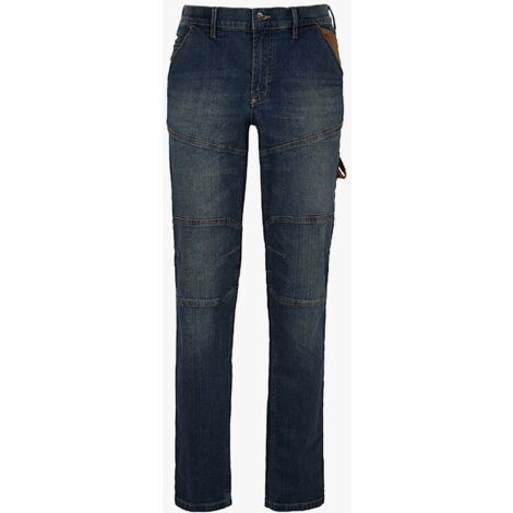 Diadora – Jean de travail stretch ergonomique – Taille 44 – Triple coutures – Porte-mètre/marteau – Vêtements haute visibilité (1/7)