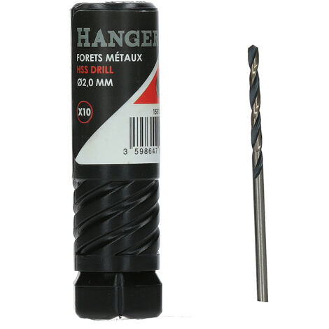 Boite de 10 forets métaux HSS taillés meulés diamètre 2mm - HANGER - 155132 (1/3)