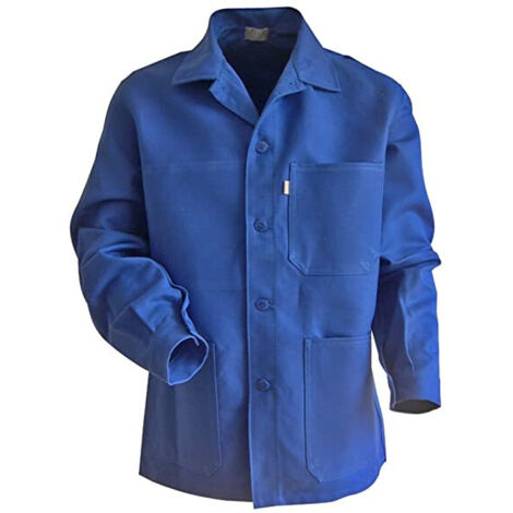LMA – Veste de travail homme – 100% coton – Taille 3 – Col chevalière – Fermeture à boutons – Bleu bugatti – Poches plaquées pour outils