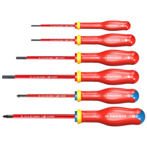 FACOM Jeu De 6 Tournevis Protwist Isolés 1000 V - ATDVE.J6PB - Fendue, Pozidriv