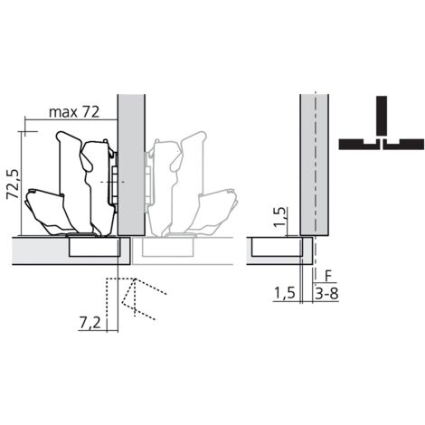 CHARNIÈRE CLIP TOP 155° BLUMOTION SEMI APPLIQUE INSERTA BLUM CHA71B769