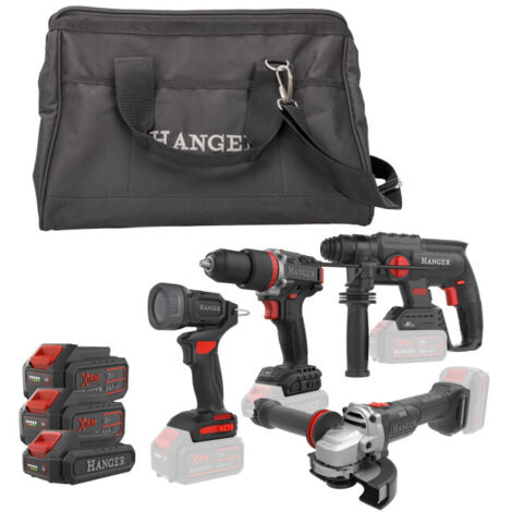 Pack 4 outils 18V KT40C5 (DD18-60 + HX18-22 + GX18-8 + LI18-400) + 2 batteries 5Ah + 1 batterie 2Ah + chargeur rapide + sac de transport - HANGER - 408201 (1/2)