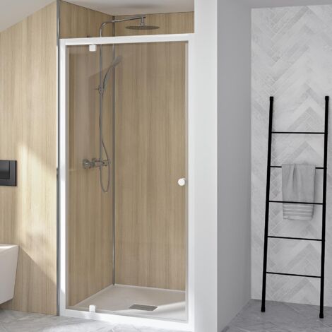 Kinedo – Paroi de douche pivotante 80cm en verre transparent 5mm – Profilé blanc – Étanchéité optimale – PA1521BTN