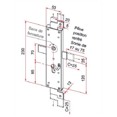 Tirard – Serrure électrique 3 points pour volet – Acier zingué blanc – Pêne court – Sens de pose droite – CE112104 (1/3)
