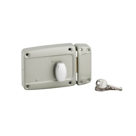 THIRARD - Serrure en applique à bouton pour porte latérale à battant, poignée, droite, 120x90mm, axe 40mm, gris, 3 clés - THIRARD