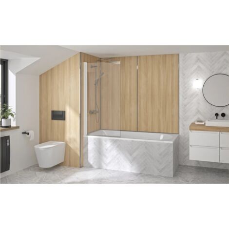 Kinedo – Pare-bain pivotant 140x75 cm en verre de sécurité transparent – Installation réversible – Profilé aluminium – PB150BTN (1/3)