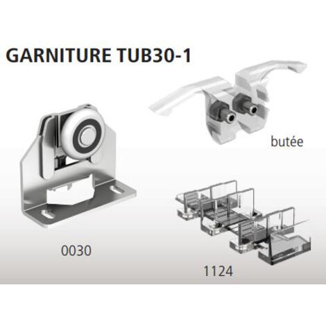Mantion – Garniture de porte coulissante 1 porte sur chant – Capacité 30 kg – Épaisseur 16 à 40 mm – Rail aluminium – TUB301