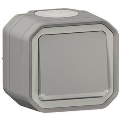 INTERRUPTEUR OU VA-ET-VIENT TÉMOIN AVEC VOYANT ÉTANCHE PLEXO 10AX 250V IP55 IK08 LIVRÉ COMPLET FIXATION SAILLIE - GRIS (1/10)