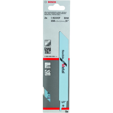 Lame de scie alternative Bosch S 922 EF, flexible pour métal 2 pièces