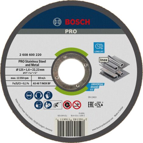 Bosch – Disque à tronçonner 125 mm – Spécial inox 1,6 mm – Alésage 22 mm – Coupes nettes et rapides sans bavures