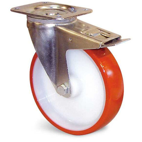 Roulette polyuréthane rouge à platine pivotante + frein D 150mm ...