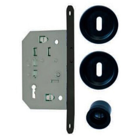 Kit porte coulissante poignée ronde noire clé L EUROWALE NO014 (1/2)