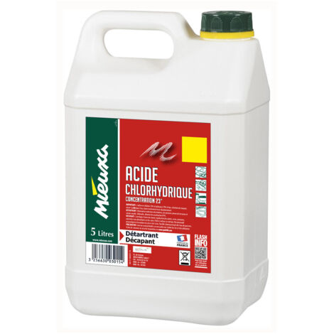 Acide chlorhydrique 23% 5 litres – Détartrant pour canalisations et métaux – Nettoyage efficace et décapage – Préparation soudure zinc et acier – Mieuxa