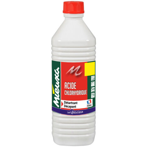 Acide chlorhydrique 23% 1 litre – Détartrant puissant pour nettoyage de carrelage et sanitaires – Élimine traces de ciment – Mieuxa