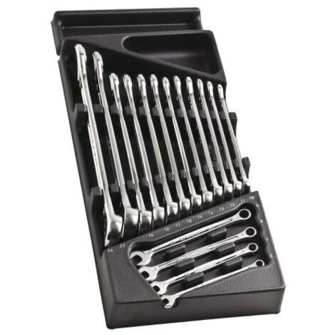 Module de rangement vide pour 16 clés mixtes OGV – Dimensions 175 x 418 mm – Matière polystyrène choc thermoformé – Compatible servantes Facom