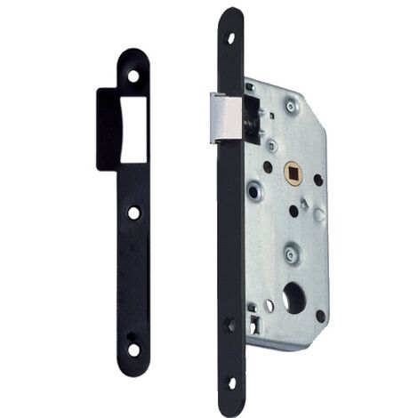 Serrure à larder D452 Bec de cane axe 50mm bout rond finition noir avec gâche VACHETTE 16093000