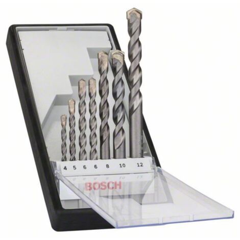 Bosch – Foret béton 7 pièces tige cylindrique – Diamètres 4/5/6/8/10/12 mm – Carbure de tungstène pour perçage efficace – Set Silver Percussion