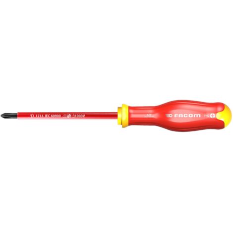 Facom – Tournevis cruciforme Protwist Ph 2X125 1000V – Testé à 10000V – Manche soft grip ergonomique – Traitement tri-coating pour résistance à la corrosion
