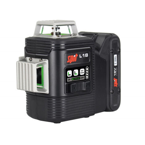 Spit – Laser vert 18V 3D 360° – Portée 30m – 3 faisceaux sélectionnables – Compatible batteries 2Ah et 5Ah – Trépied inclus – SKU 54558 (1/3)