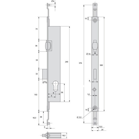 Serrure 3 points pêne dormant à rouleau coffre de 45mm pour tringle plate - STREMLER - 2274.45.TI (1/2)