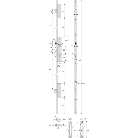 Assa Abloy – Serrure multipoint en applique TF3 – Acier inoxydable – Entraxe 92mm – Pênes basculants anti-sciage – Verrouillage à 2 tours de clé