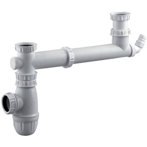 Tubulure pour évier 2 cuves entraxe 160 à 360mm avec prise MAL et siphon VALENTIN 00 778100 001 00