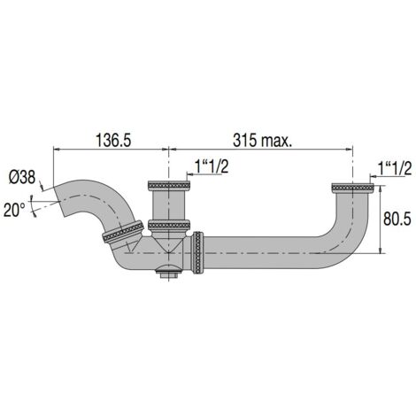 Tubulure pour évier 2 cuves, entraxe réglable, diamètre 38 mm à souder, laiton