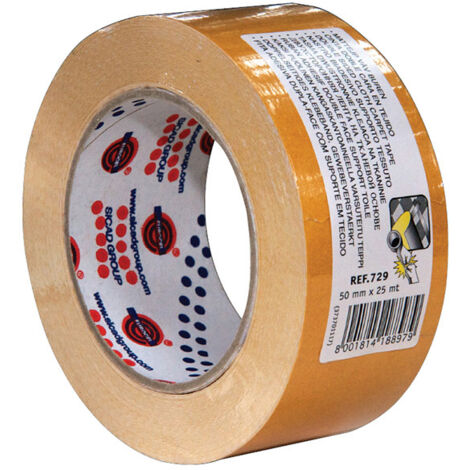 Ruban adhésif double face toilé 50 mm x 25 m – Adhésif caoutchouc synthétique – Résistant jusqu'à 60 °C – Fixation moquettes et tapis – Eurocel