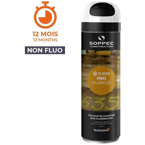 Soppec – Traceur de chantier non fluorescent 500ml – Durée de marquage 9 à 12 mois – Séchage rapide 10 mn – Excellente adhérence sur béton et bitume