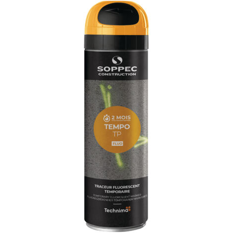 Soppec – Bombe peinture temporaire 500ml orange – Marquage temporaire jusqu'à 8 semaines – Séchage rapide 10mn – Pour béton, bitume, bois, herbe - TP 500 ML