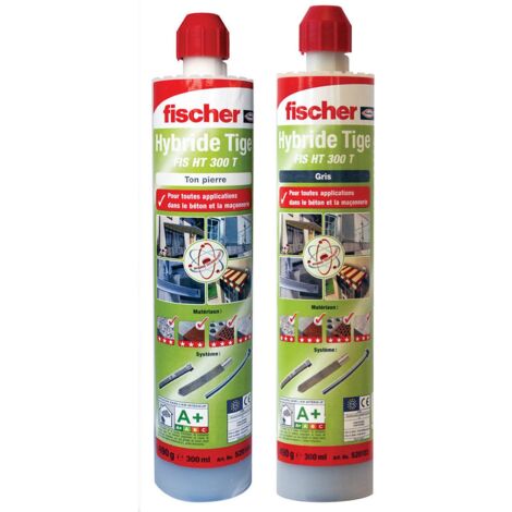 Fischer – Cartouche de résine polyester 300 ml – Kit de scellement chimique pour tous supports – 2 embouts mélangeurs – Couleur ton pierre