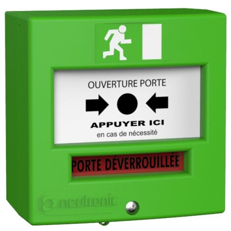 Neutronic – Déclencheur manuel 2 contacts avec capot – Pour installation en saillie ou encastré – Indice de protection IPX4 – Dimensions 87 x 87 x 53 mm
