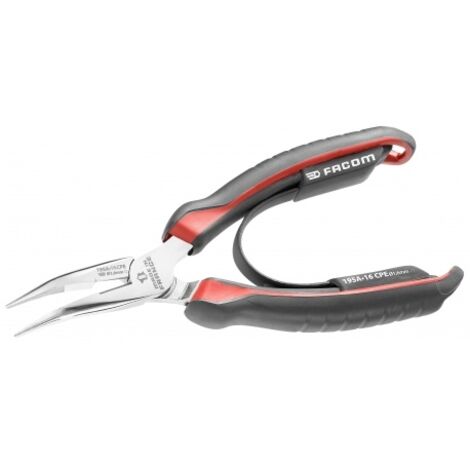 Facom – Pince demi-ronde bec court coudé 160mm – Becs fins coudés 40° – Coupe-fil latéral pour fil de cuivre et acier dur – Alliage d'acier au carbone
