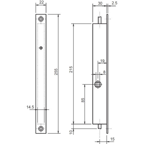 Serrure verticale à encastrer 2 points – Système de verrouillage à 2 points – Têtière plate en inox – Coffre acier zingué 225x30x20mm – Metalux Sas