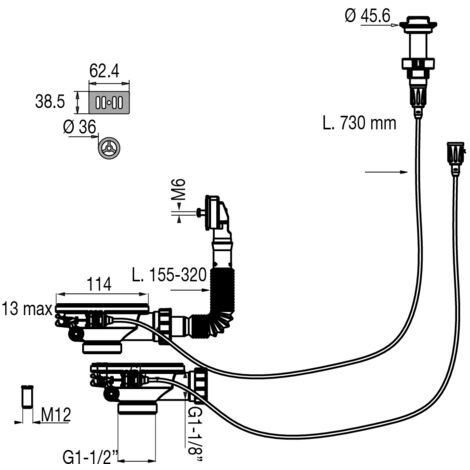 Bonde de vidage automatique D90mm pour évier double cuve VALENTIN 00 438000 000 00 (1/6)