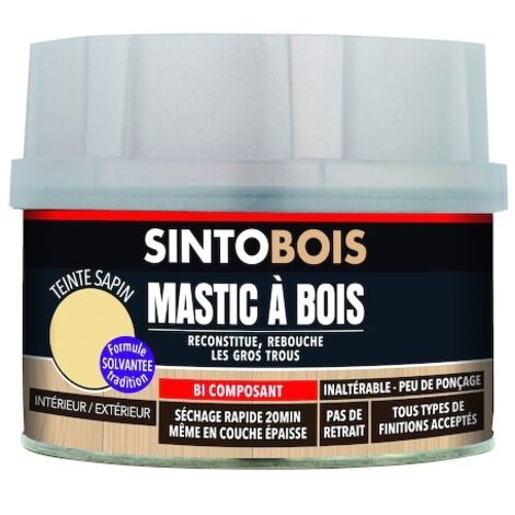 Sinto – Mastic à bois bi-composants 170 ml – Pour bois dur et dérivés – Application intérieure/extérieure – Résistance mécanique élevée