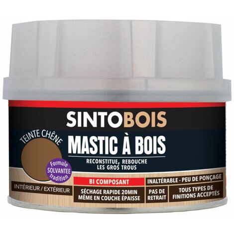 Sinto – Pâte à bois chêne 170ml – Mastic bi-composants sans styrène – Pour réparation et restauration bois – Application intérieure/extérieure