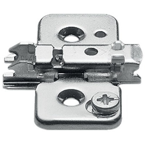 Embase CLIP TOP en croix acier nickelé – Réglage excentrique ±2mm – Installation sans outils – Charge maximale 30kg – EMB173710 – Blum