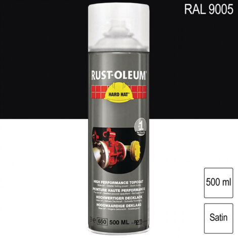 Couche de finition Hard Hat Ral-couleurs noir foncé satin RAL 9005 500ml - RUST-OLEUM - 2176