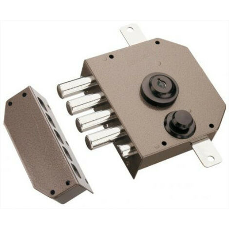 Mottura – Serrure multipoint 3 points A2P en applique marron gauche – 4 pênes dormants – Cylindre 50mm avec protège-pompe – Pour portes d'entrée - 30630VS50XHAFS