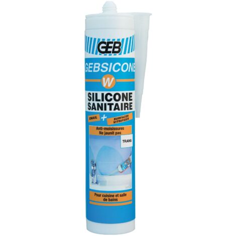 GEB – Mastic silicone translucide 310 ml – Fongicide anti-moisissures – Résistance à l'humidité et à l'eau bouillante – Adhérence sur surfaces vitrées