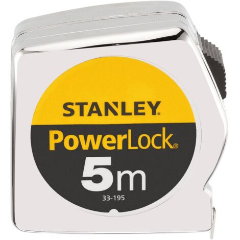 Stanley – Mètre déroulant Powerlock Classic ABS 5 m – Largeur 25 mm – Revêtement Mylar anti-abrasion – Boîtier ABS métal chromé