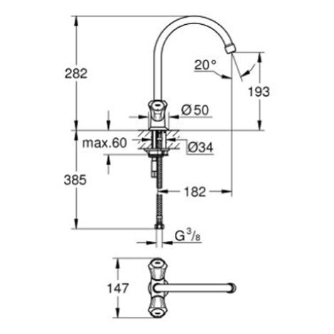 Grohe – Mitigeur évier Costa L – Bec haut pivotant 360° – Poignées métal avec isolation thermique – Finition chromée – Installation rapide