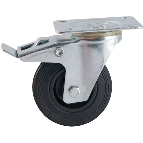 Roulette D125mm caoutchouc noir platine pivotante avec frein AVL 508843O