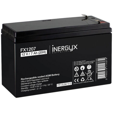 Batterie rechargeable 12V 7Ah étanche pour environnements exigeants – Faible auto-décharge – Durée de vie 5 ans – FX1207