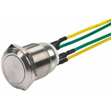 Bouton poussoir inox 19mm NO/NC 4 fils soudés - SEWOSY - PB19NO+NC4FS