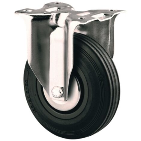 Roulette D125mm caoutchouc noir platine fixe - AVL - 508823O